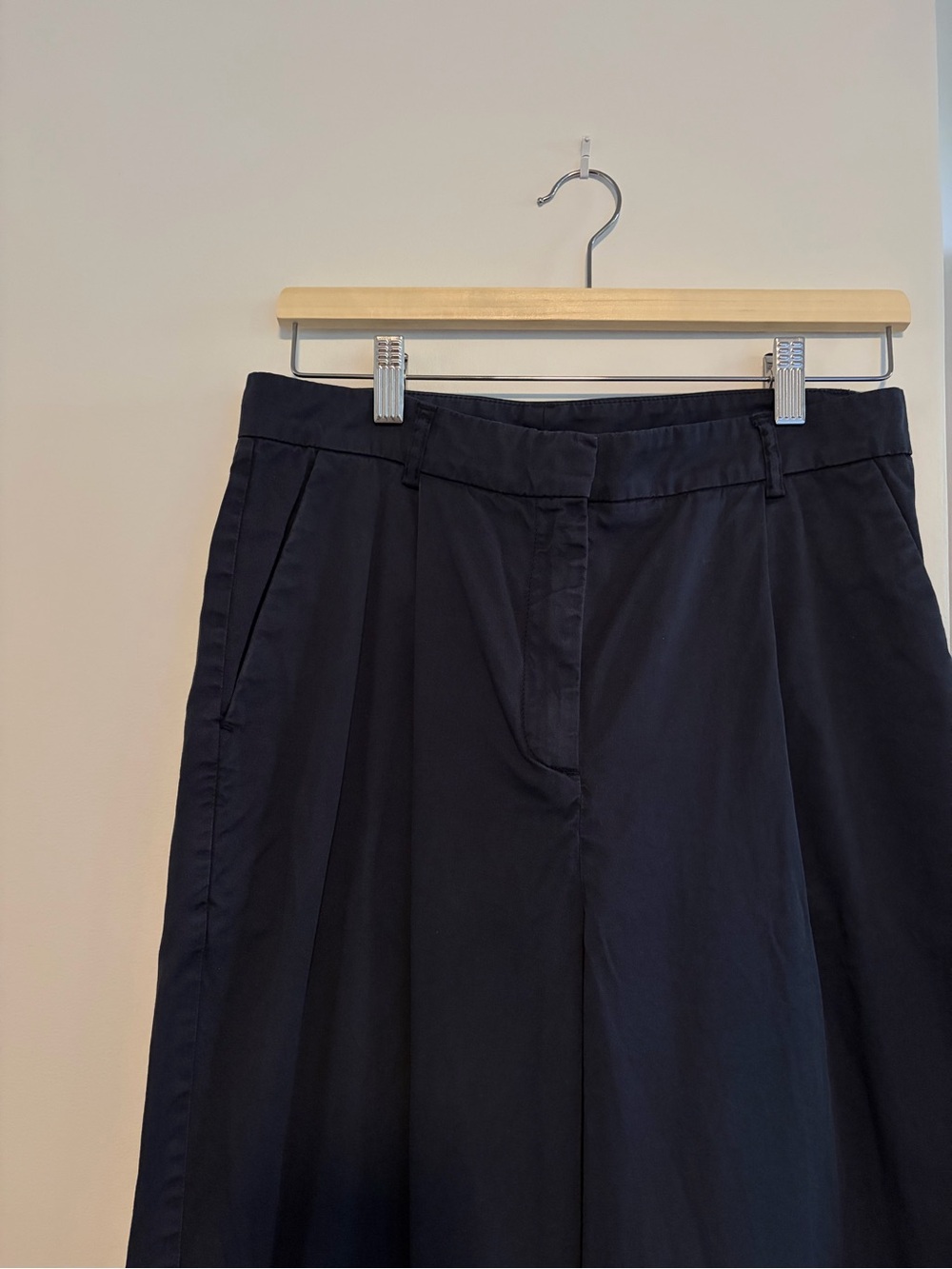 YMC You Must Create Women's Navy Pleated Wide-Leg Market Trousers Pants